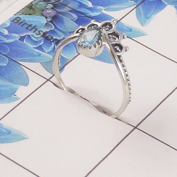 Natural Gemstone Crown Ring – 925 Sterling Silver Dainty Vintage Style Ring