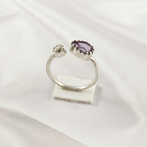 Multi Gemstone Ring in Solid 925 Sterling Silver, Colorful Stone Refined Style Ring, Lightweight Jewelry, A6DP27