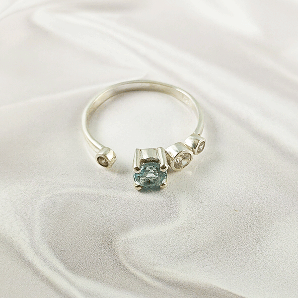 Multi Gemstone Adjustable Ring in Solid 925 Sterling Silver, Colorful Stone Open Style Ring, Lightweight Jewelry, A6DP32