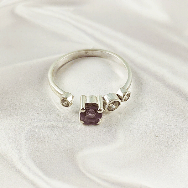 Multi Gemstone Adjustable Ring in Solid 925 Sterling Silver, Colorful Stone Open Style Ring, Lightweight Jewelry, A6DP32