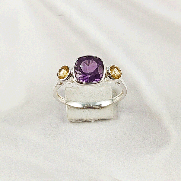 Multi Gemstone Ring in Solid 925 Sterling Silver, Vibrant Mixed Stone Ring, Lightweight Designer Jewelry, A6NP37