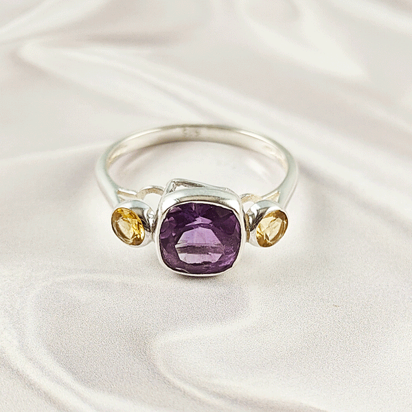 Multi Gemstone Ring in Solid 925 Sterling Silver, Vibrant Mixed Stone Ring, Lightweight Designer Jewelry, A6NP37