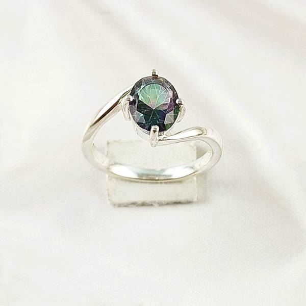 Multi Gemstone Ring in Solid 925 Sterling Silver, Vibrant Stone Contemporary Design, Lightweight Jewelry, A6NP41