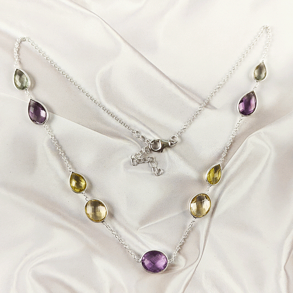 Multi stone Bezel Light Weight Gemstone Necklace | Handmade Wholesale Jewelry, A6NP44