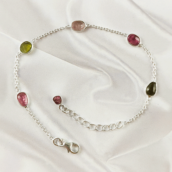Multi stone Tourmaline Bezel Light Weight Gemstone Bracelet |Wholesale Jewelry, A6NP46