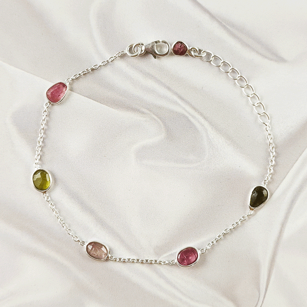 Multi stone Tourmaline Bezel Light Weight Gemstone Bracelet |Wholesale Jewelry, A6NP46