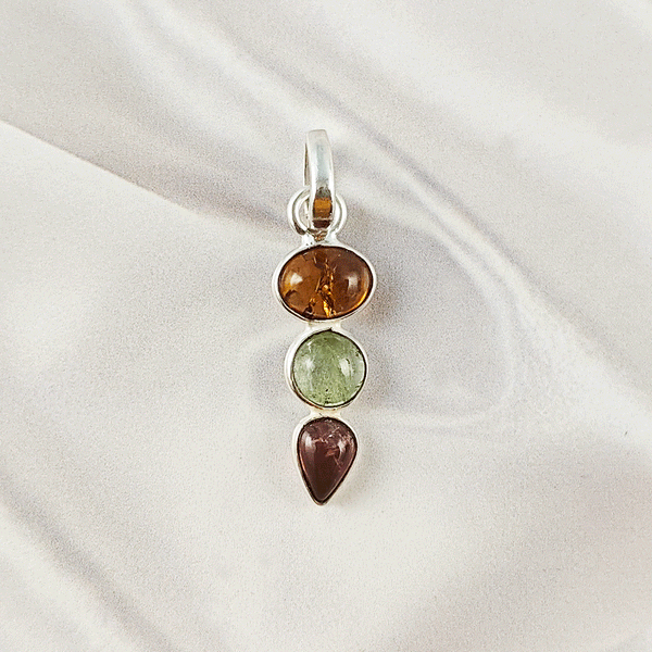 Multi Stone Tourmaline Pendant | 925 Sterling Silver Handmade Gemstone Jewelry, A6NP47