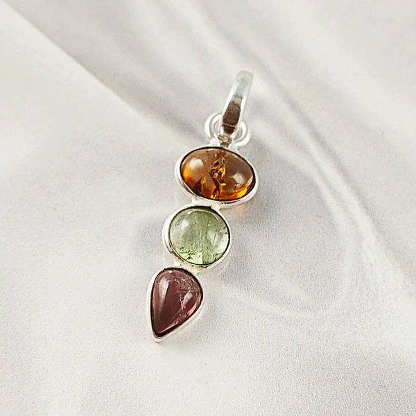 Multi Stone Tourmaline Pendant | 925 Sterling Silver Handmade Gemstone Jewelry, A6NP47