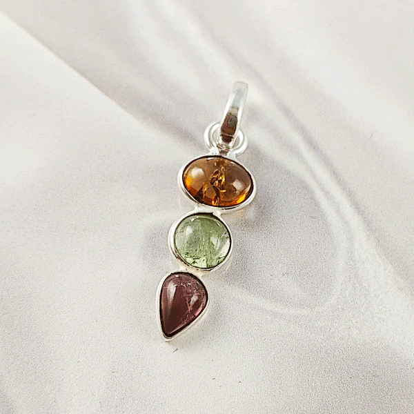 Multi Stone Tourmaline Pendant | 925 Sterling Silver Handmade Gemstone Jewelry, A6NP47
