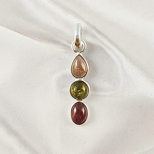 Multi Stone Tourmaline Pendant | 925 Sterling Silver Handmade Gemstone Jewelry, A6NP47