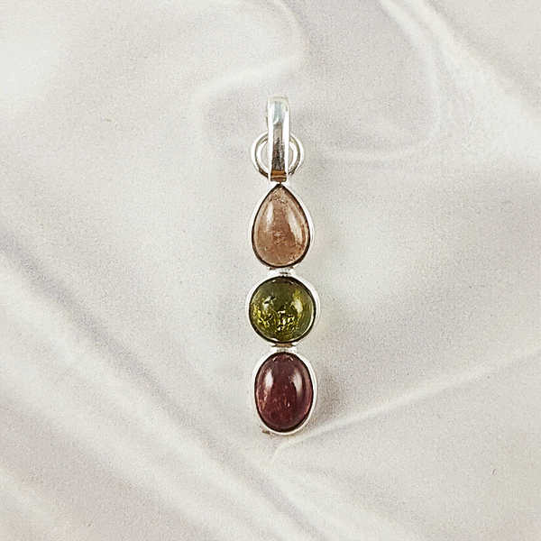 Multi Stone Tourmaline Pendant | 925 Sterling Silver Handmade Gemstone Jewelry, A6NP47