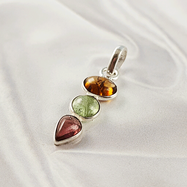 Multi Stone Tourmaline Pendant | 925 Sterling Silver Handmade Gemstone Jewelry, A6NP47