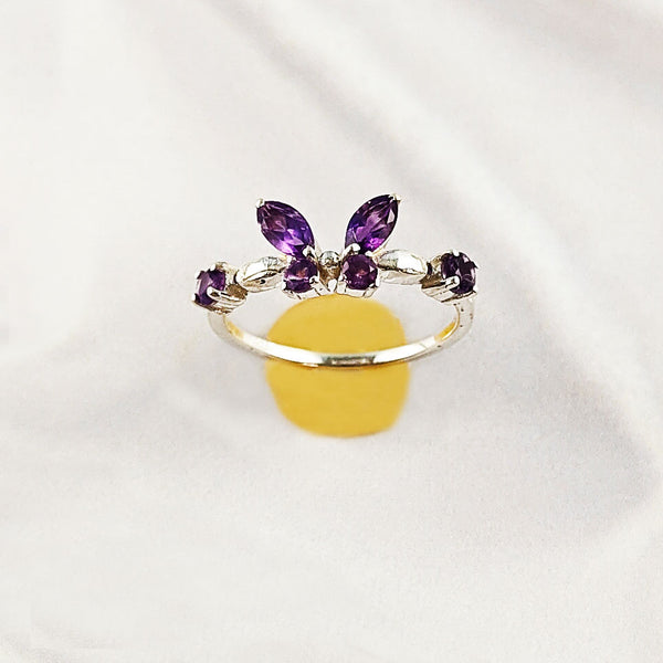 Mixed Gemstone Ring in Solid 925 Sterling Silver, Unique Stone Combination, Lightweight Fashion Jewelry, A6NP56