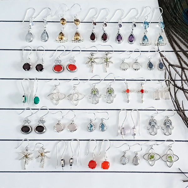 Multi Gemstone Cut Stone Earring Lot in Solid 925 Sterling Silver, Mixed Stone Earring Collection, Colorful Jewelry Lot, A6DP57
