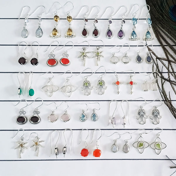 Multi Gemstone Cut Stone Earring Lot in Solid 925 Sterling Silver, Mixed Stone Earring Collection, Colorful Jewelry Lot, A6DP57