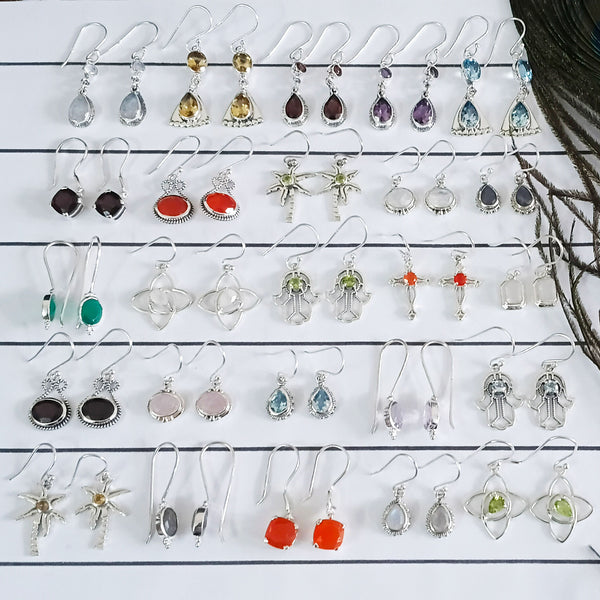 Multi Gemstone Cut Stone Earring Lot in Solid 925 Sterling Silver, Mixed Stone Earring Collection, Colorful Jewelry Lot, A6DP57