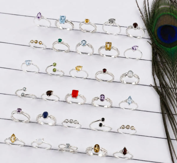 Wholesale Natural Gemstone Rings Set – 30 PCS Retailer Starter Pack | Solid 925 Sterling Silver Jewelry | Assorted Birthstone Rings- EWRL001