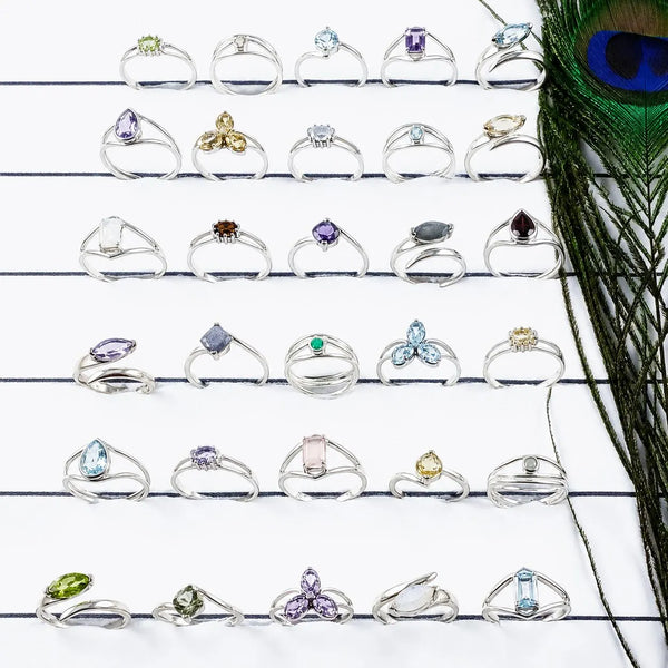 Wholesale Natural Gemstone Rings Set – 30 PCS Retailer Starter Pack | Solid 925 Sterling Silver Jewelry | Assorted Birthstone Rings- EWRL001